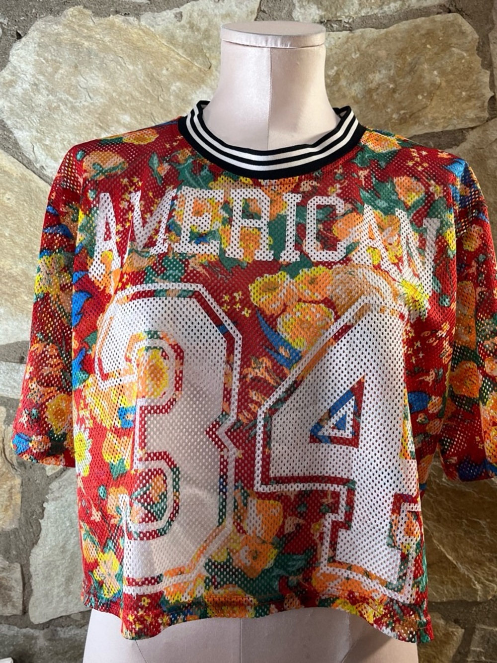 True Rock American 34 Floral Mesh Jersey Top 🌺🏈